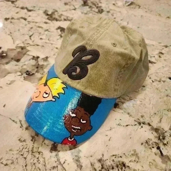 Custom Painted Nickelodeon Arnold Anvil Unstructured Ball Baseball Cap - Picture 2 of 8